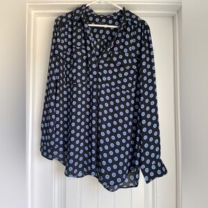 Ann Taylor Factory Camp Collar Sheer Polka Dot Blouse - L